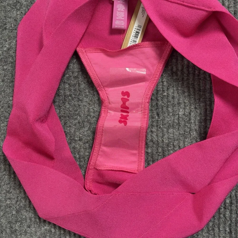 Skims Size 2X Knit Swim Strappy Bikini Bottom Magenta (SW-BIK-0165) NEW